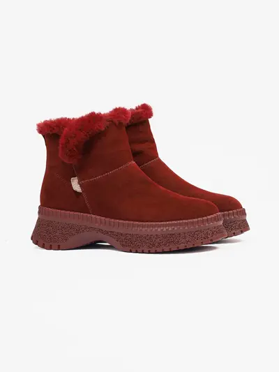 Ботинки красного цвета с опушкой